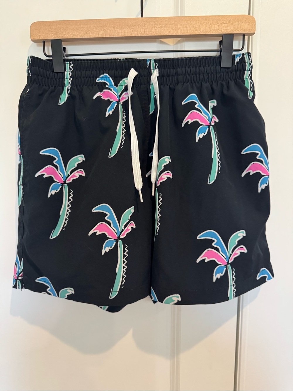 chubbies Black Swim Trunks with Pink & Teal Palm Trees